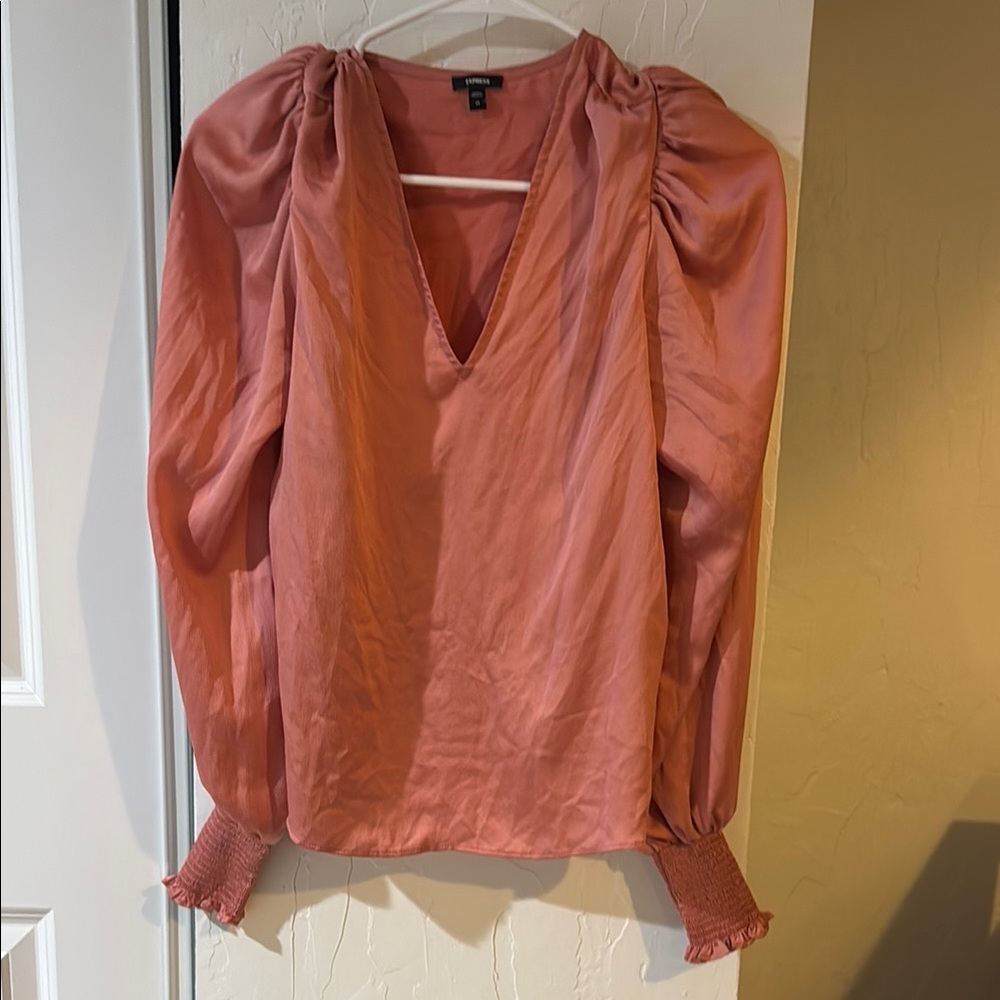 Women's Pink Blouse with Ruched Sleeves